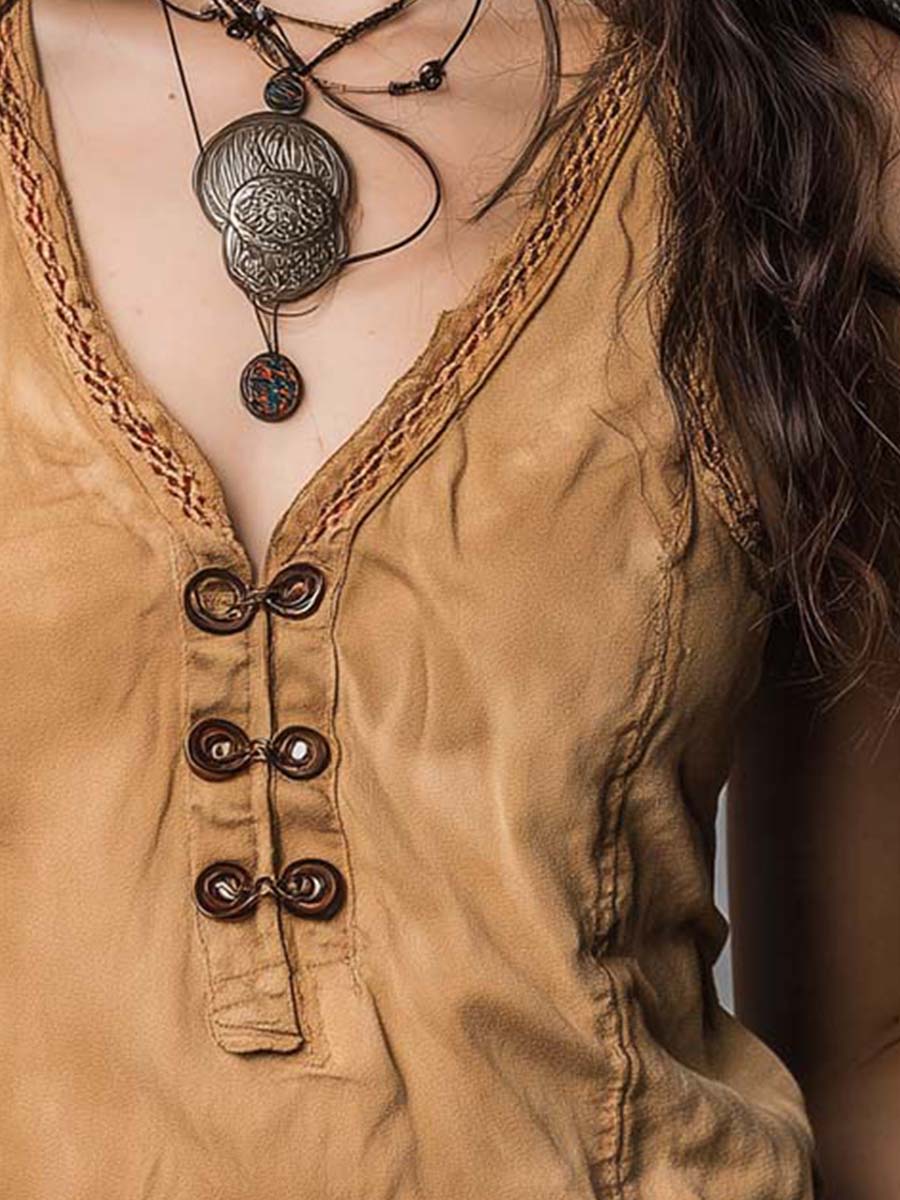 Camel Washed Button Front Vintage Vest