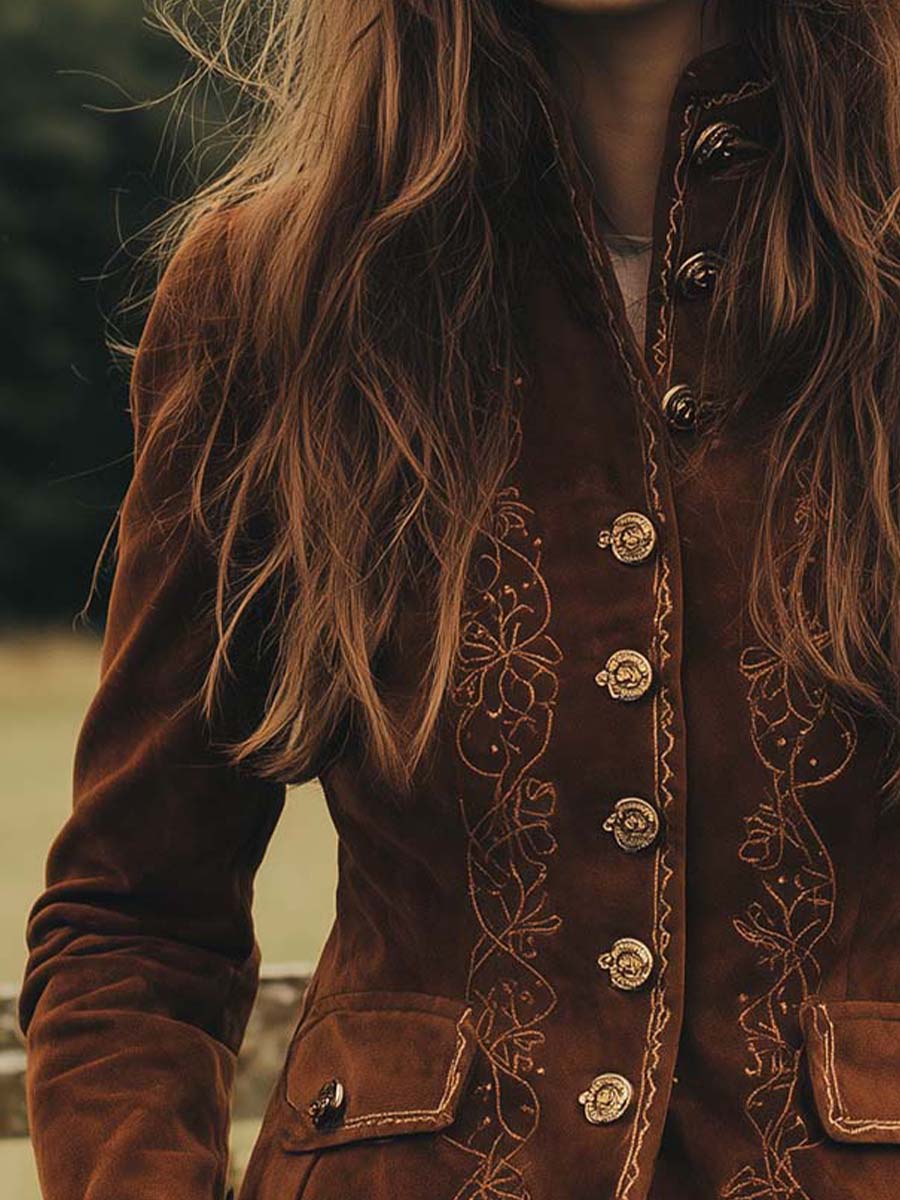 Bohemian Microsuede Embroidered Slim Fit Jacket
