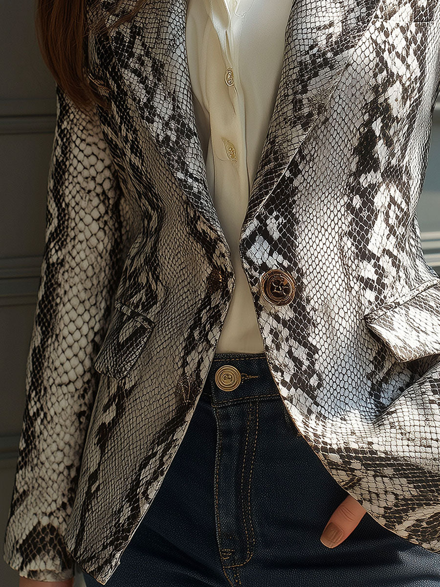 Vintage Snake Pattern Print Tailored Blazer