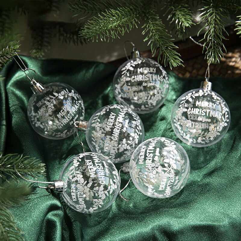 6pcs/6cm Transparent Snow Christmas Balls Pendants for Christmas Tree Decoration