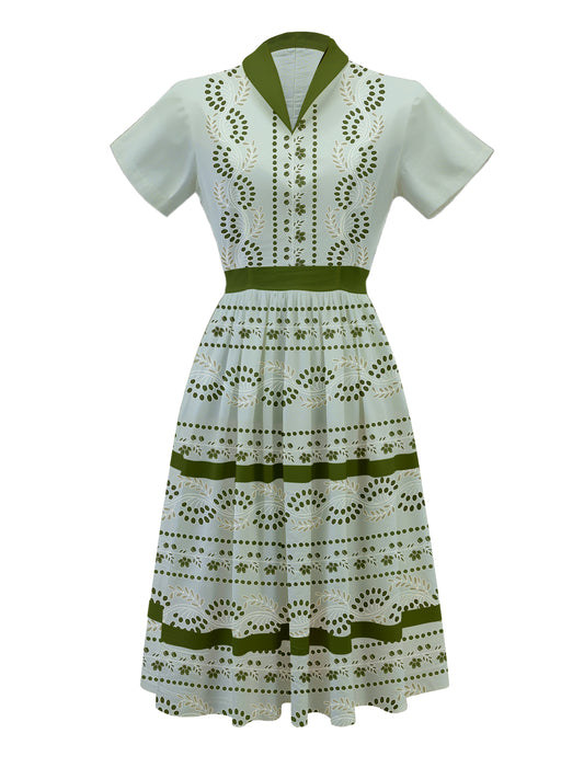 Green Pattern - 100% Cotton Vintage Dress