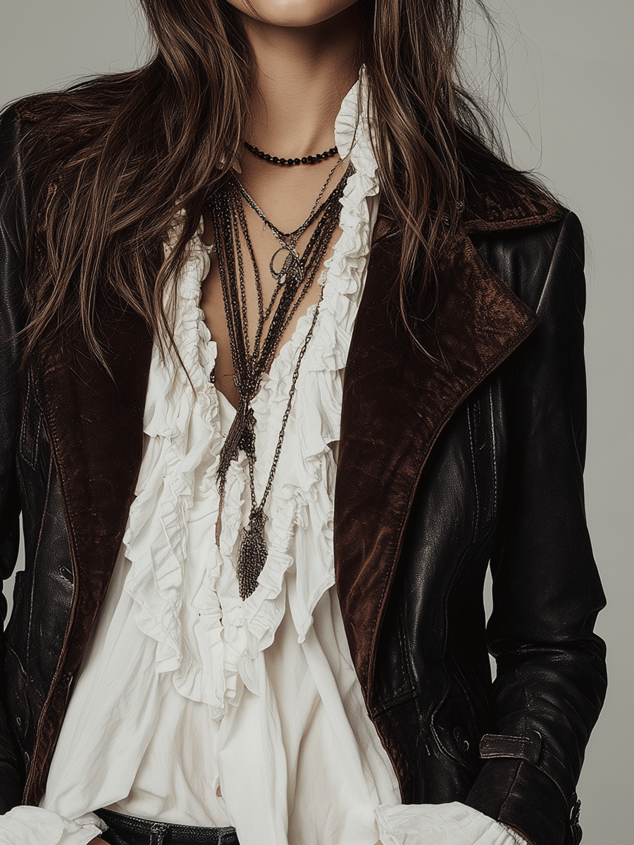 Retro-Style Black Leather-Trimmed Jacket