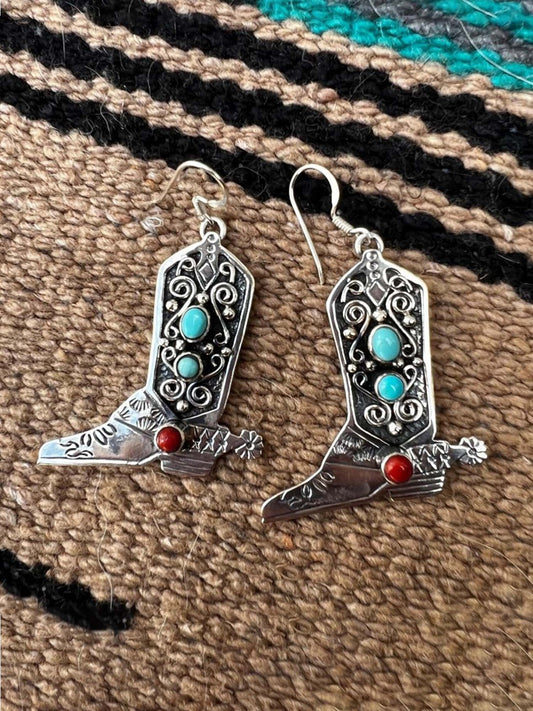Vintage Two-Tone Turquoise Boots Western Cowboy Style Earrings