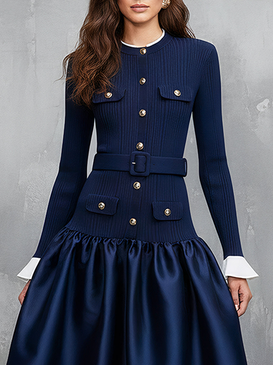 Structured Grace Navy Authority Midi Dress