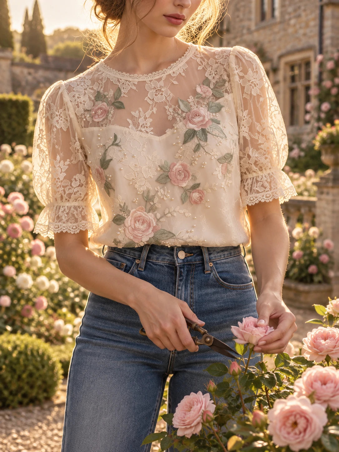 Elegant Embroidered Floral Lace Blouse for Women