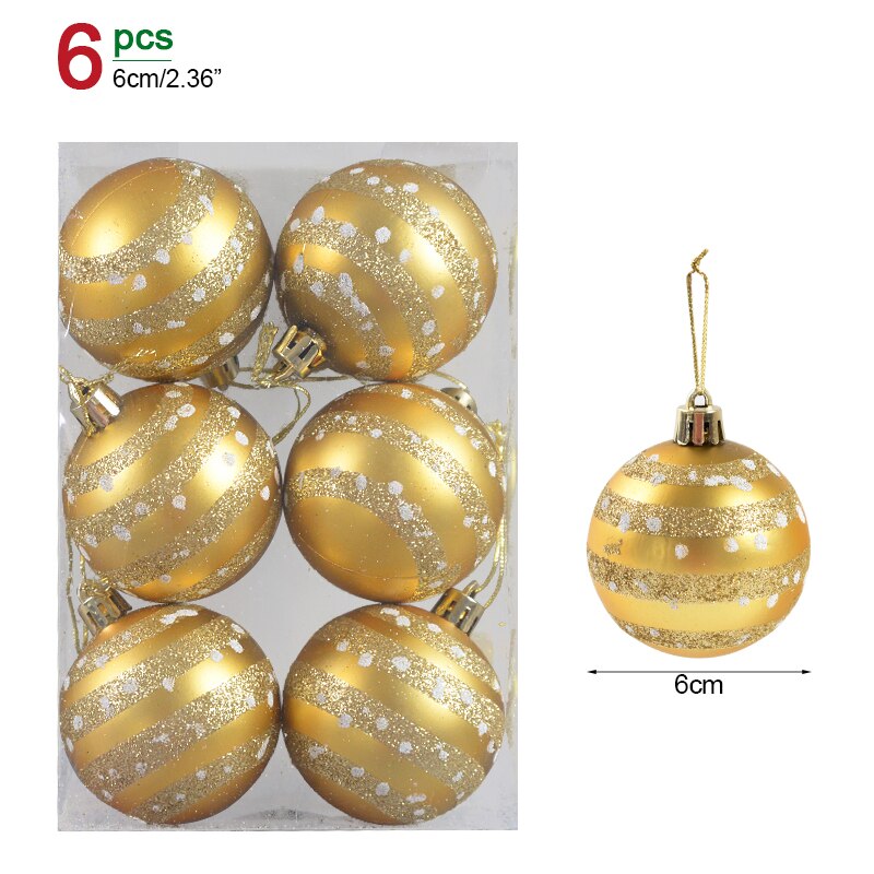 6pcs/6cm Transparent Snow Christmas Balls Pendants for Christmas Tree Decoration