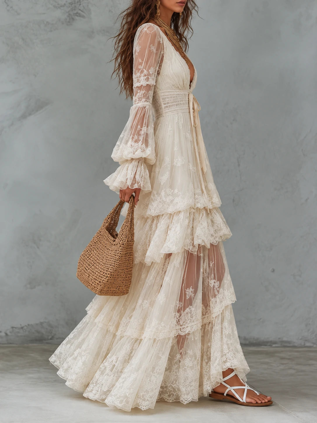 Bohemian Lace Tiered Maxi Dress