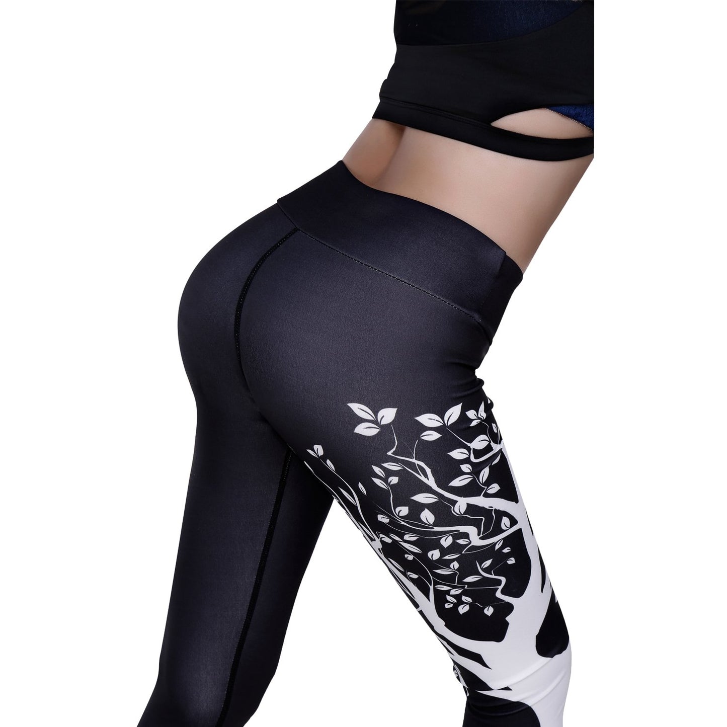 Hight Waisted Printed Leggings - Black Branch & White Branch Style (Buy 3 Free Shipping)