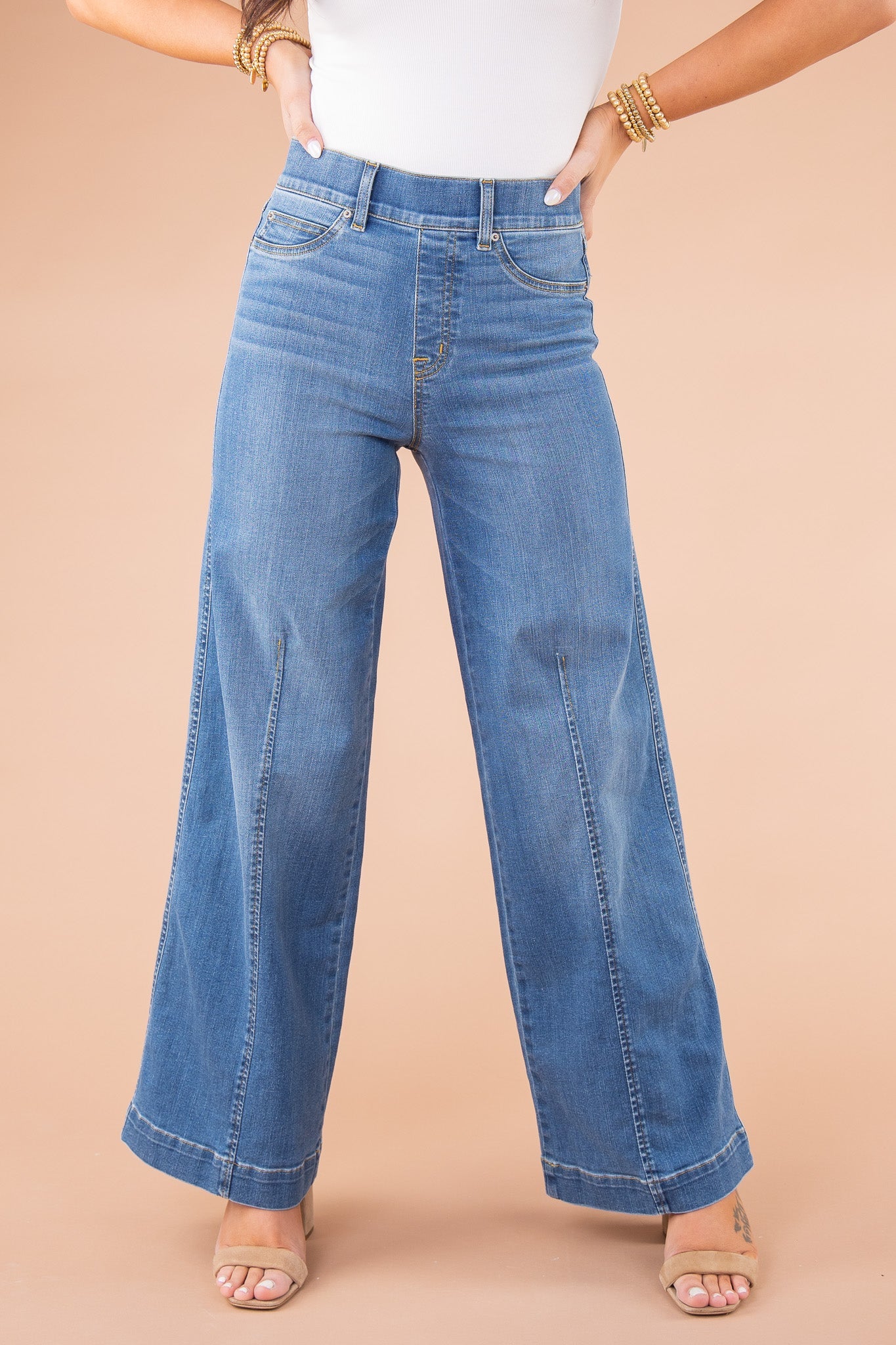 Seamed Front Wide Leg Jeans (Buy 2 Free Shipping)