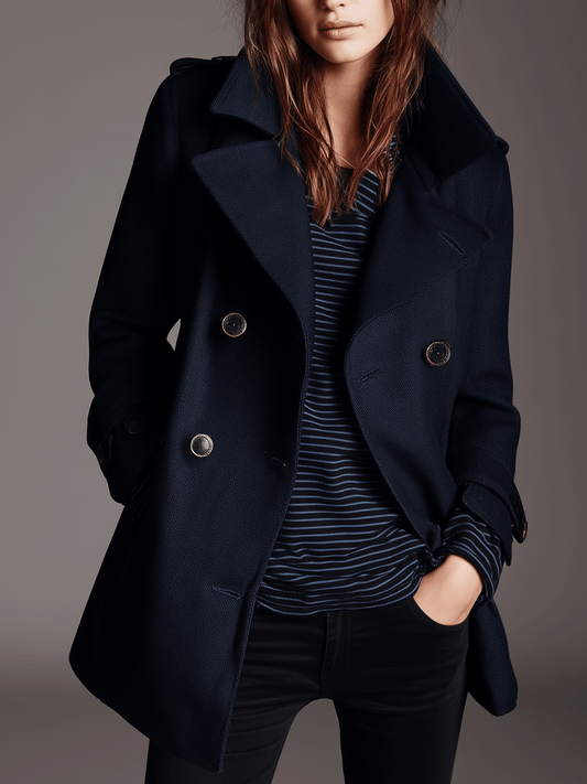 Classic Everyday Navy Double-Breasted Coat