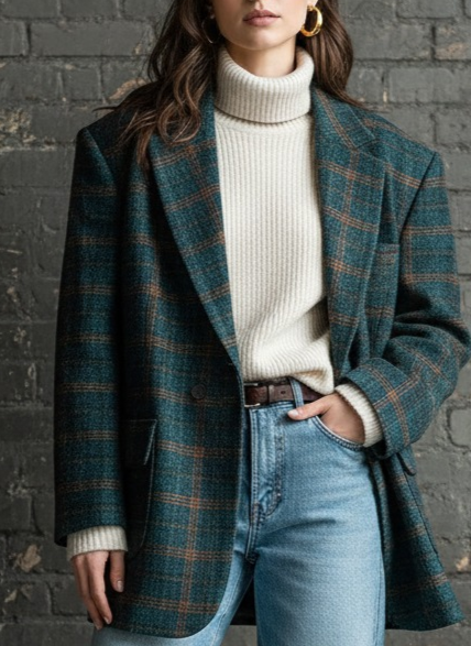 Checked Wool-Blend Overcoat