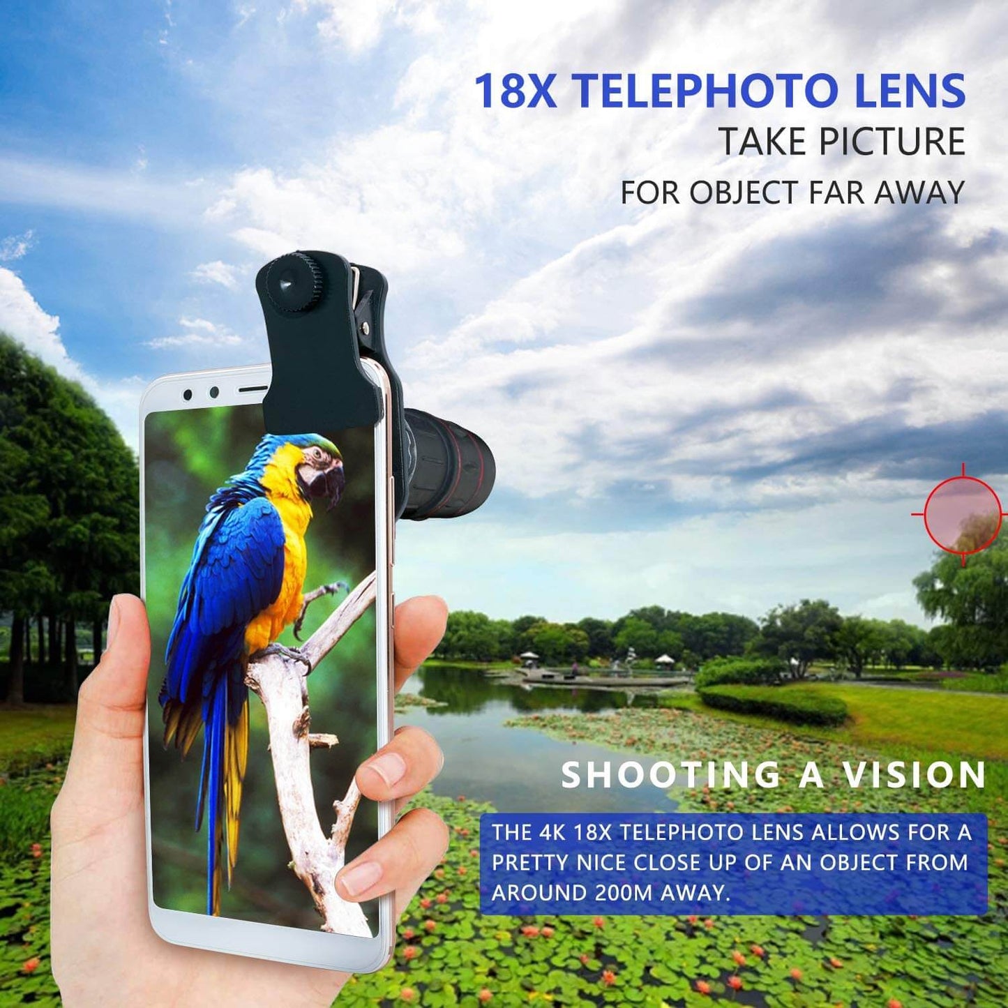 Cell Phone Camera Lens, 18X Zoom Telephoto Lens with Tripod for iPhone, Samsung, Android, Monocular Telescope