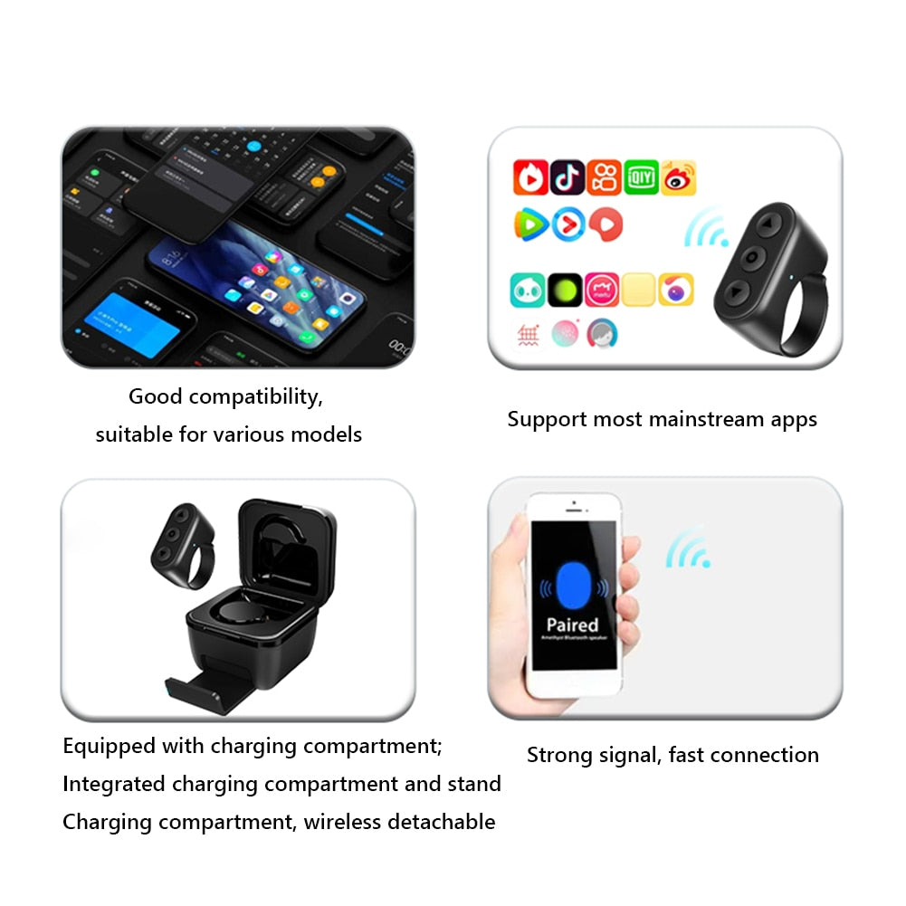 Cell phone Bluetooth remote control ring fingertip flip video selfie page flip controller