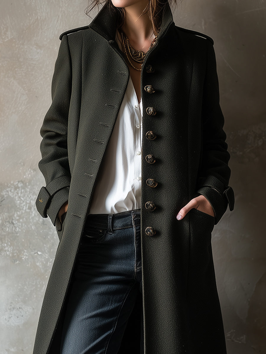 Retro British Style Single-breasted Wool Mid-length Coat