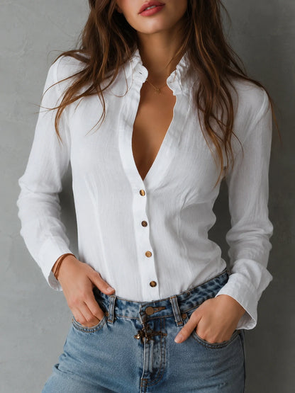 Vintage Slim Fit Cotton Linen Long Sleeve Shirt