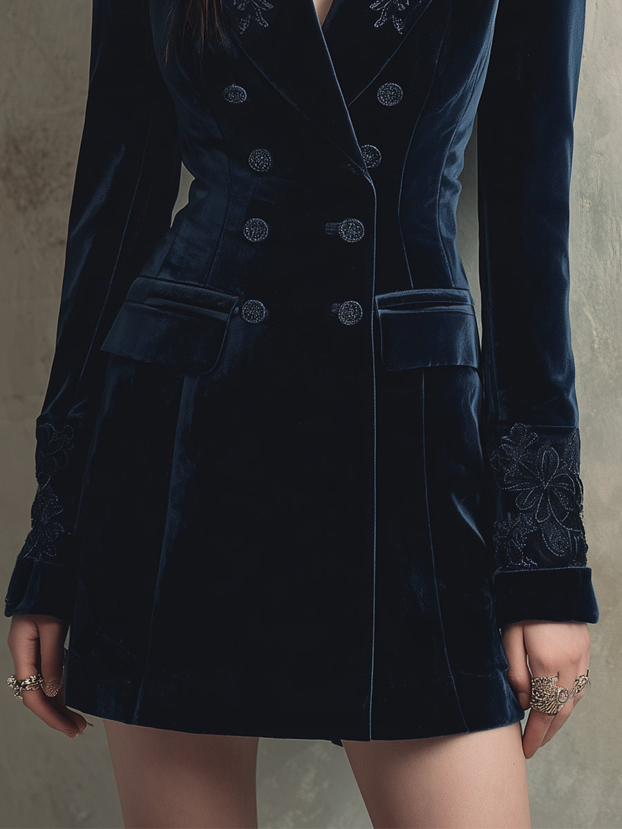 Elegant Velvet Lapel Embroidered Suit Mini Dress