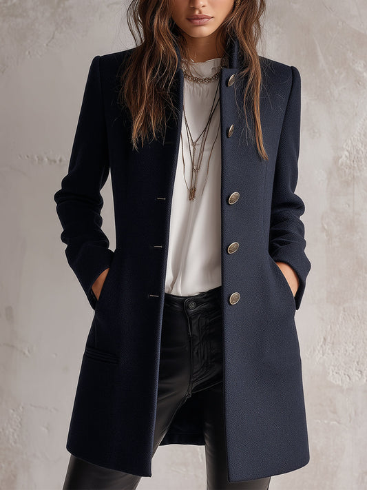 Quiet Luxury Stand Collar Woolen Single-breasted Coat