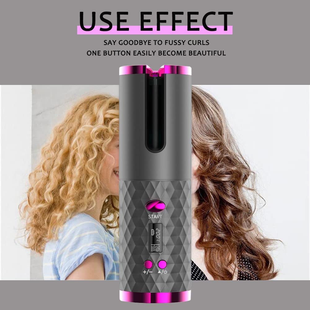 Hair Curler Automatic Cordless Curling Iron Wireless with LCD Temperature