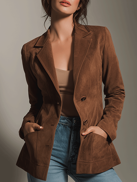 Caramel Fashion Vintage Faux Suede Blazer