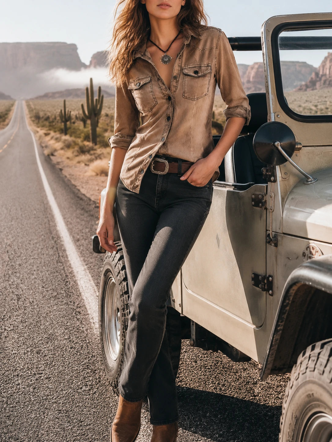 Retro Washed Contrast Stitching Blouse
