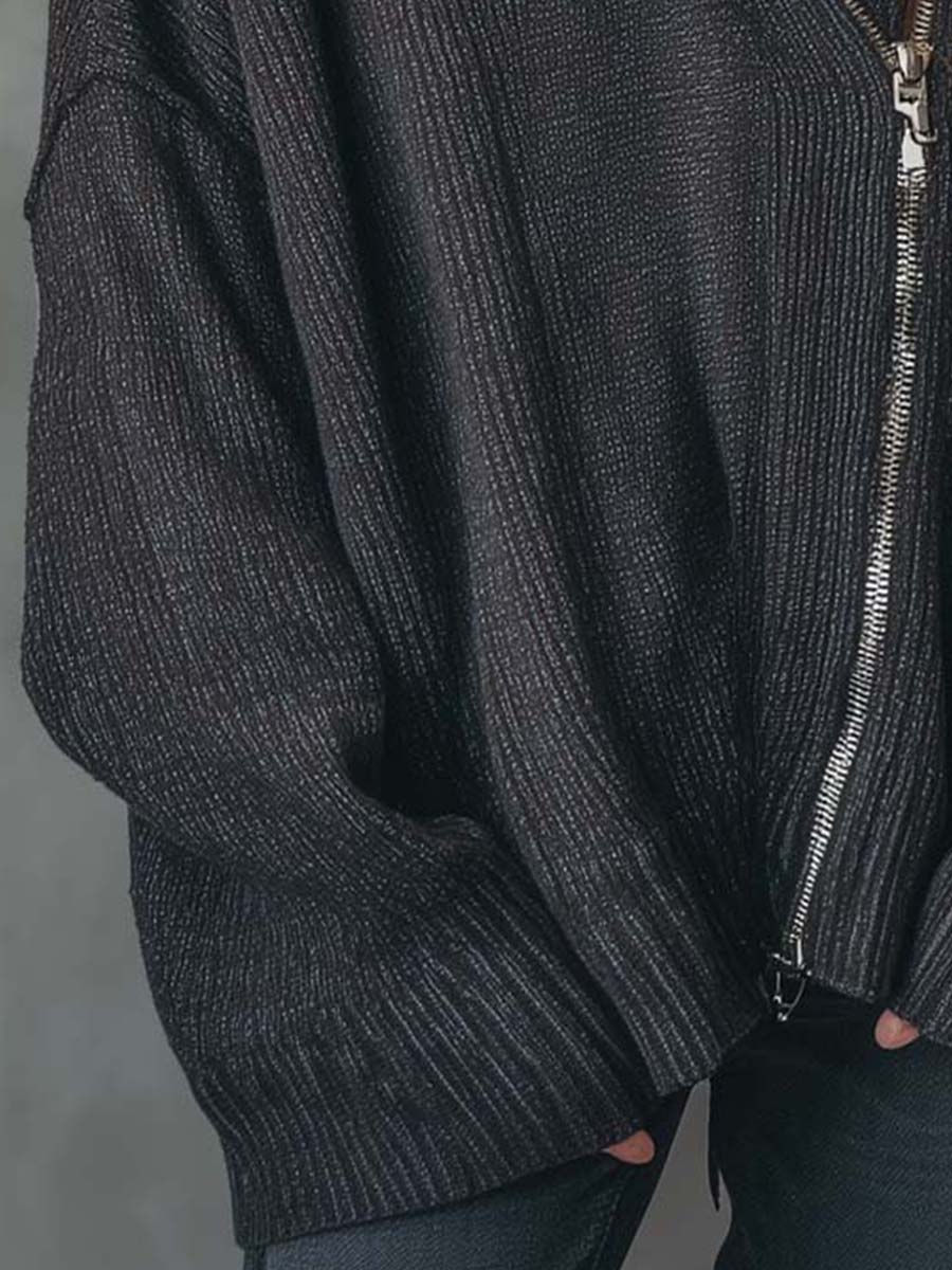 Oversized Asymmetrical Zip Knit Top