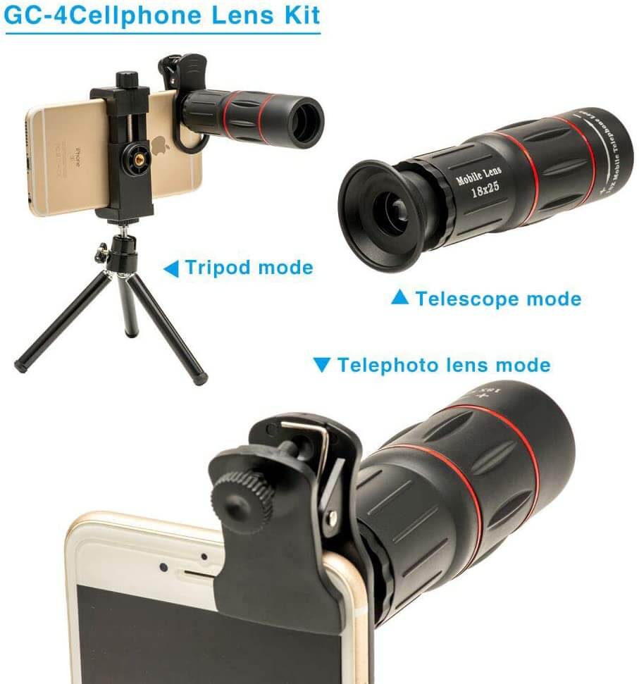 Cell Phone Camera Lens, 18X Zoom Telephoto Lens with Tripod for iPhone, Samsung, Android, Monocular Telescope