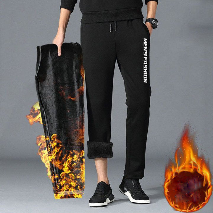 Autumn Winter Padded Thickened Straight Sports Black Pants