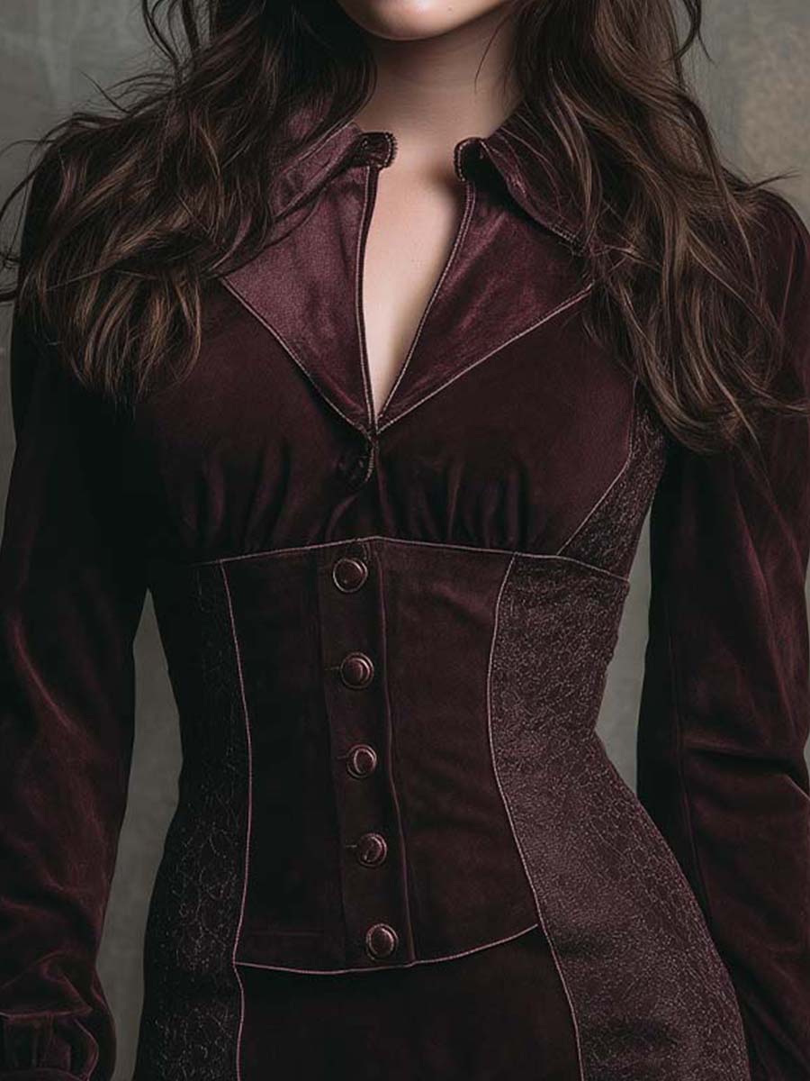 Bordeaux Brown Elvet Corset Mini Dress With Lace Side Panels