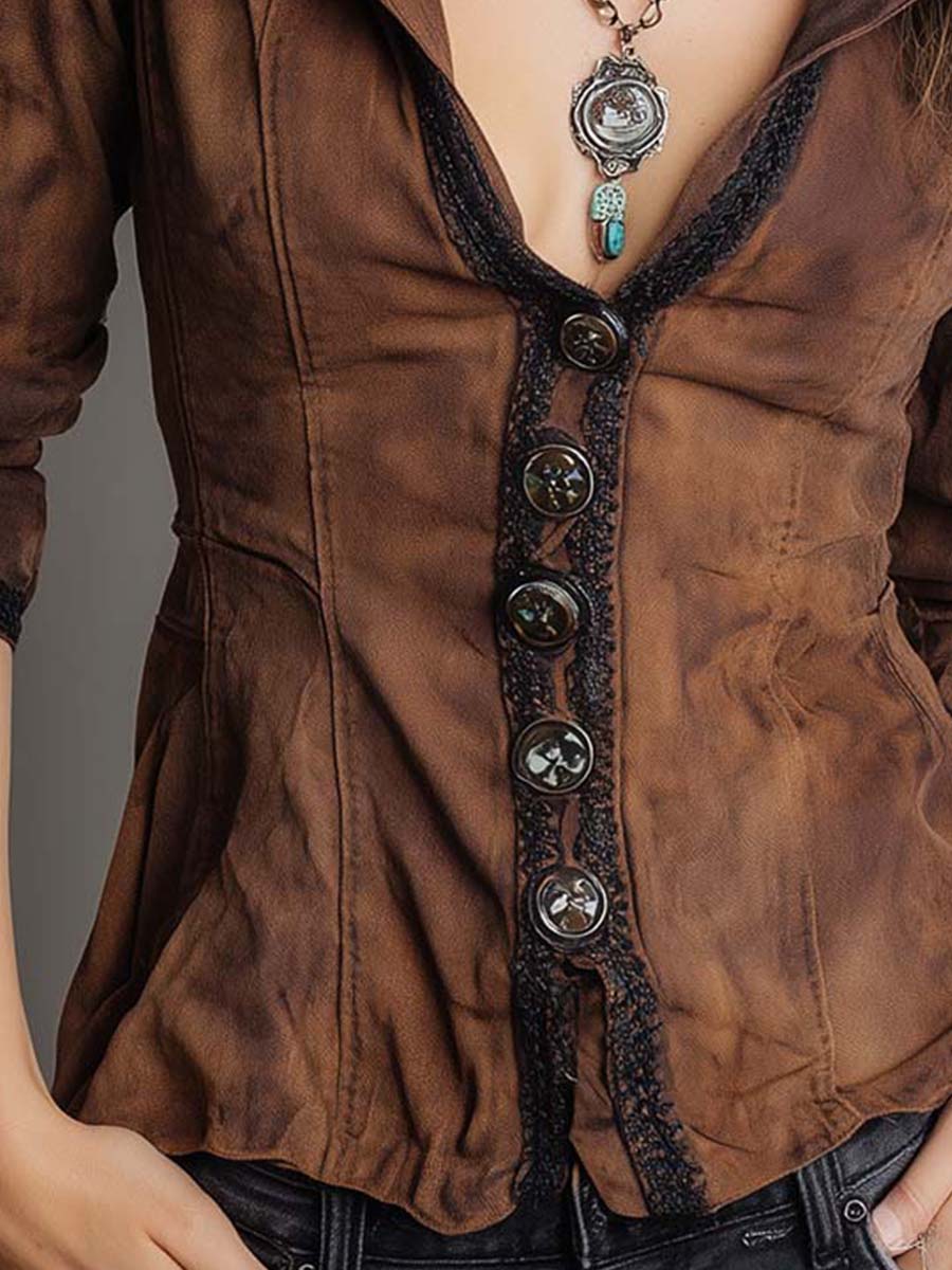 Western Style Vintage Washed Embroidered Button Shirt