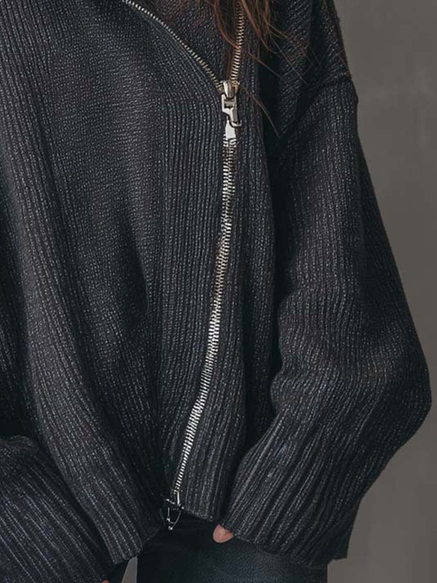 Oversized Asymmetrical Zip Knit Top