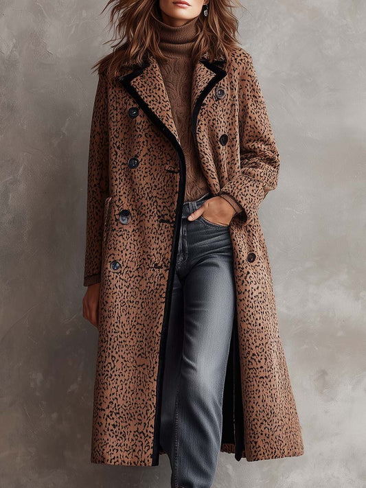 Contrast-trimmed Animal-print Textured-knit Coat