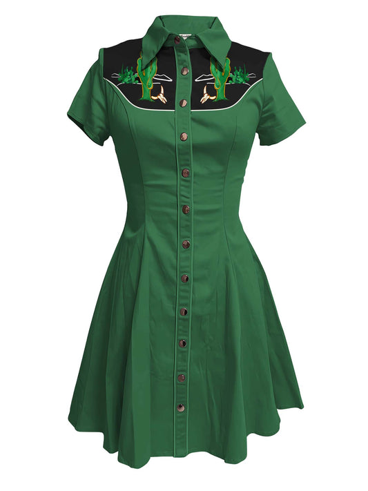 Western Cactus And Cow Skull  - 100% Cotton Dress