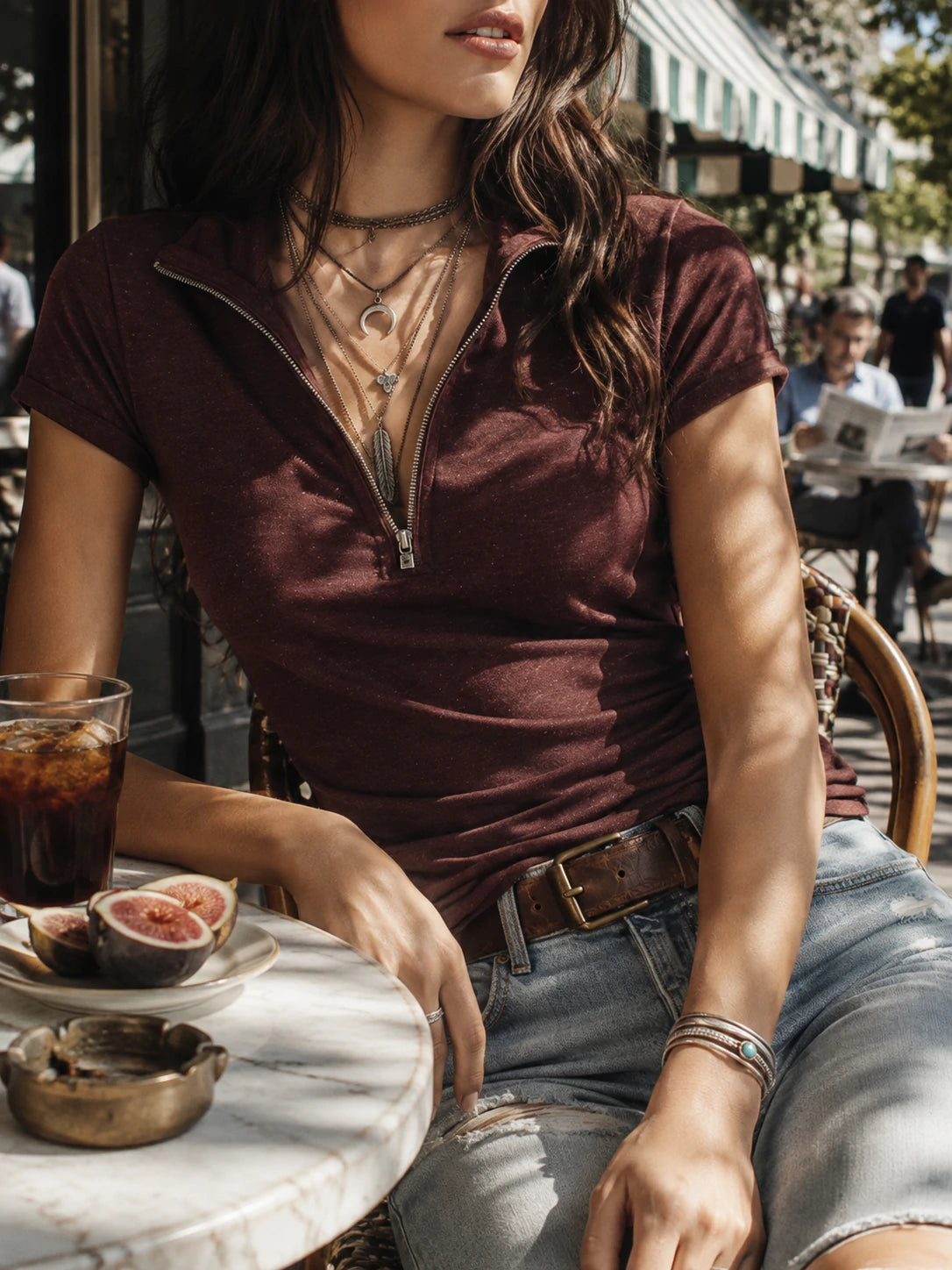Classic Zip-Neck Snow-Wash Knit Top
