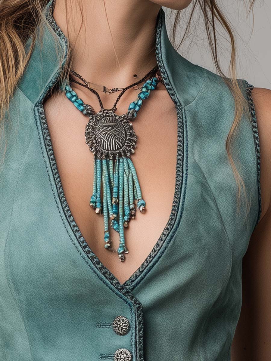 Mint Green Microsuede Bohemian Fitted Vest