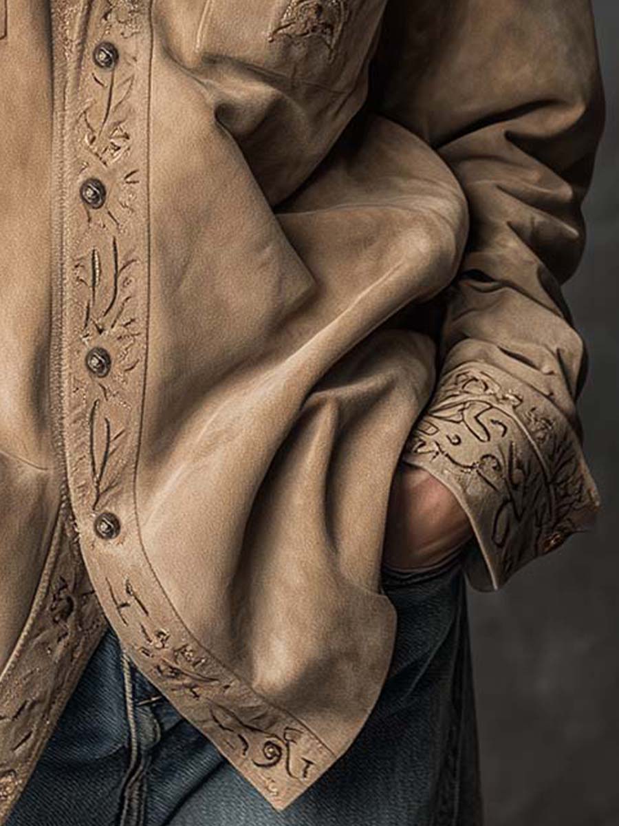 Vintage Tan Suede Embroidered Shirt