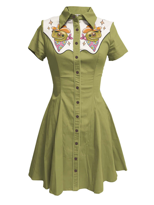 Western Cowfrog - 100% Cotton Double Pocket Dress