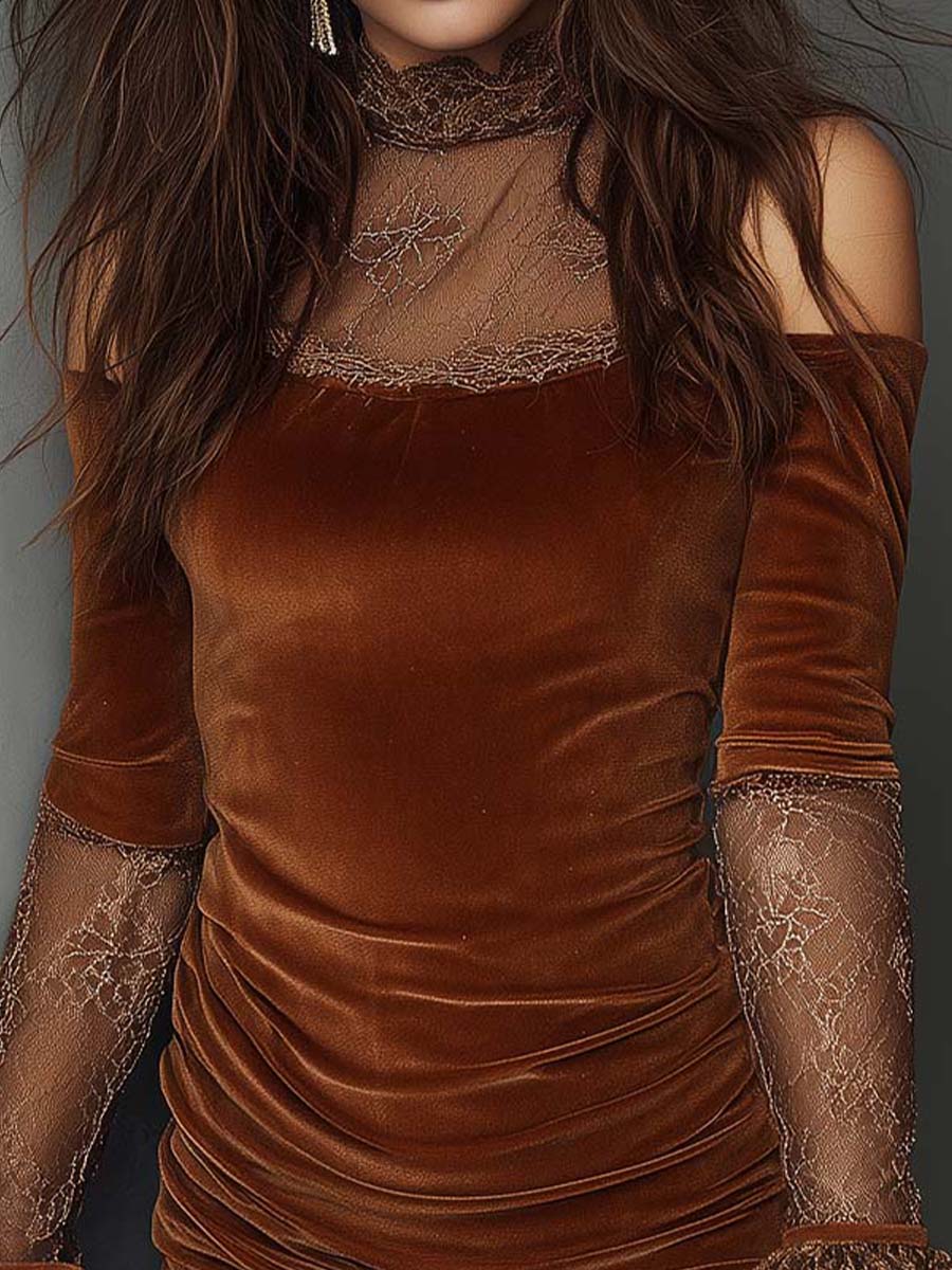 Velvet Lace-Trim Mini Dress