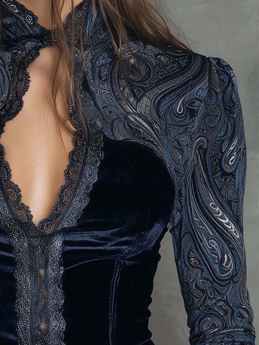 Velvet Paisley Lace Trim Top