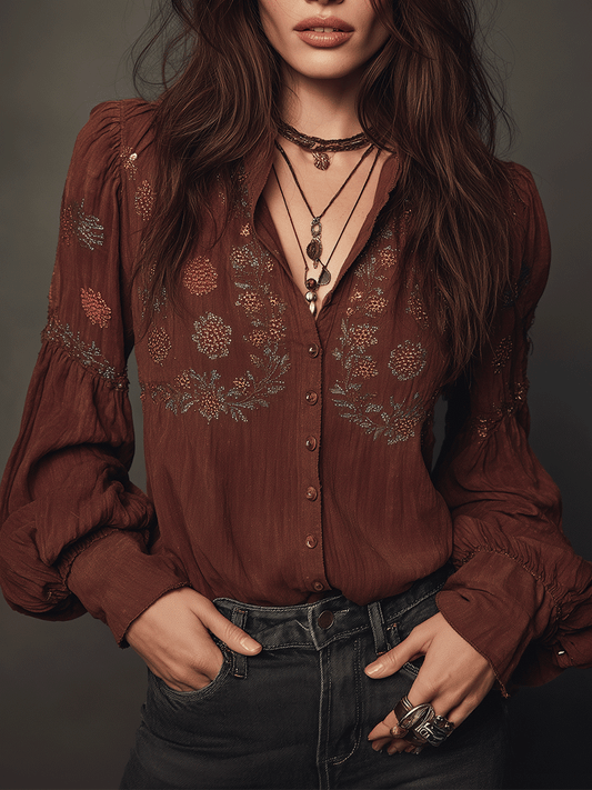 Vintage Romantic Bohemian Embroidered Blouse