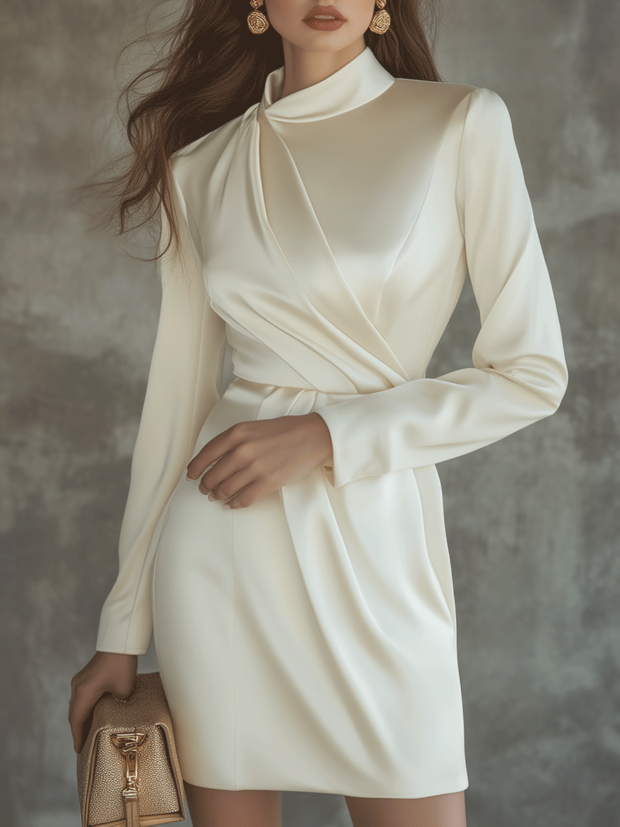 Elegant High Neck Satin Mini Dress