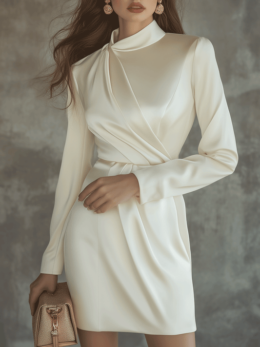 Elegant High Neck Satin Mini Dress