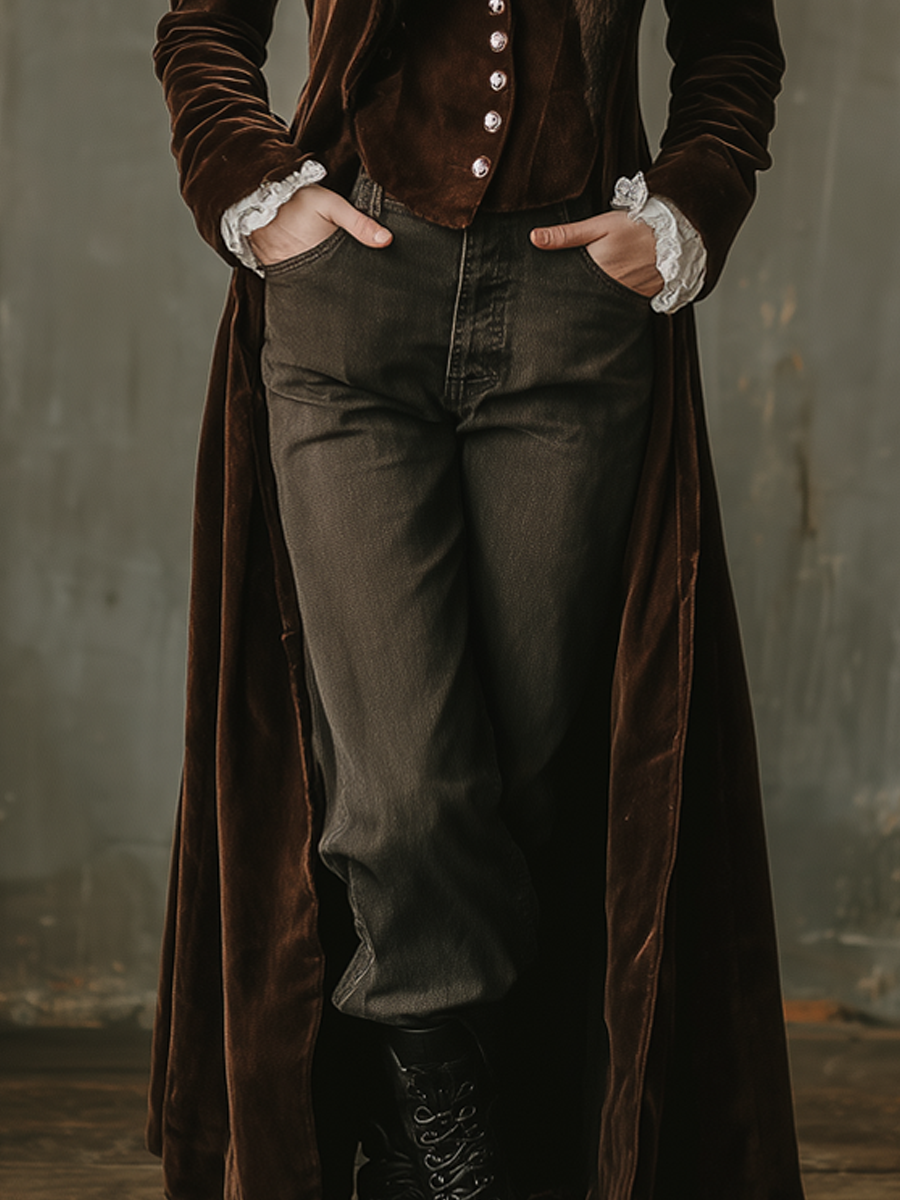 Retro Faux Fur Collar Velvet Long Coat