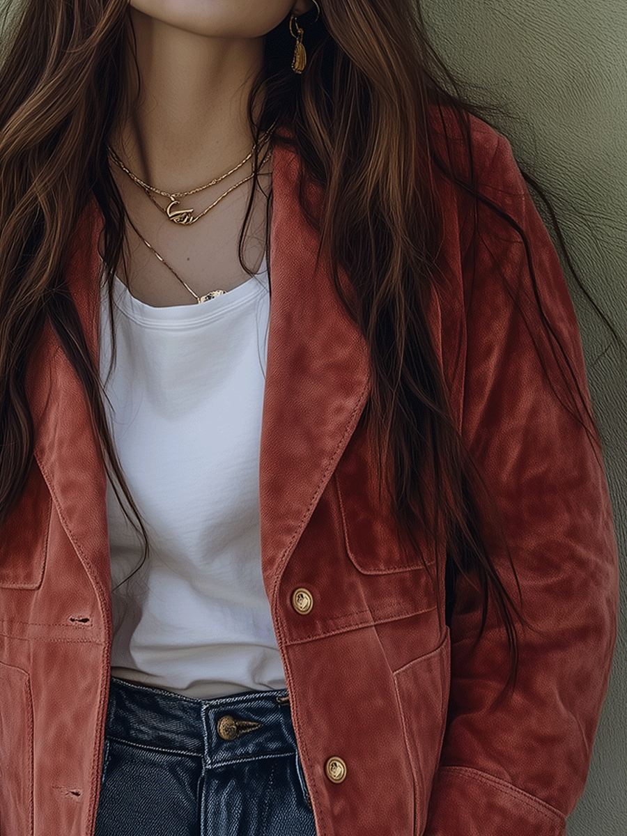 Casual Vintage Rose Velvet Jacket