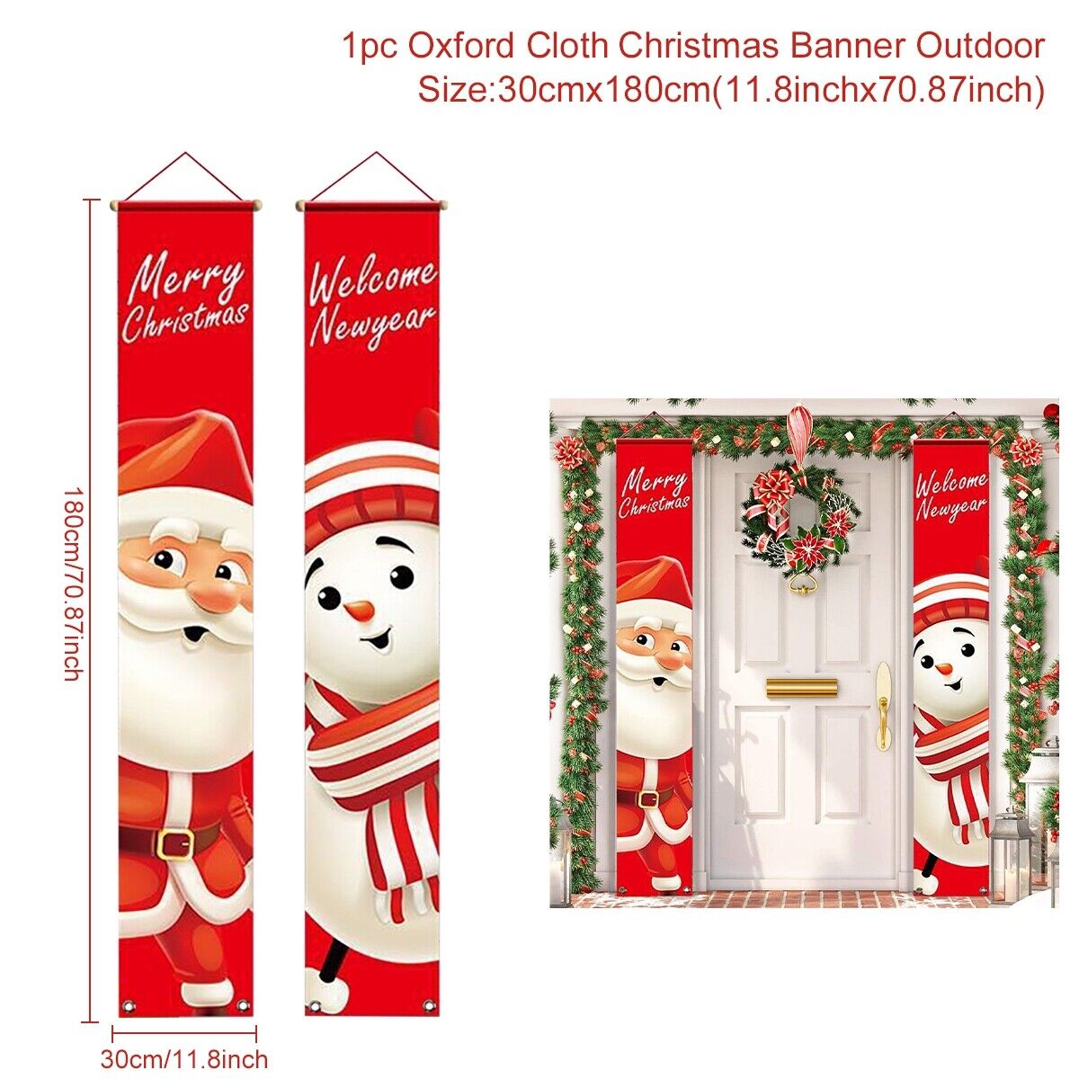 Merry Christmas Snowman Santa Claus Banner Flag