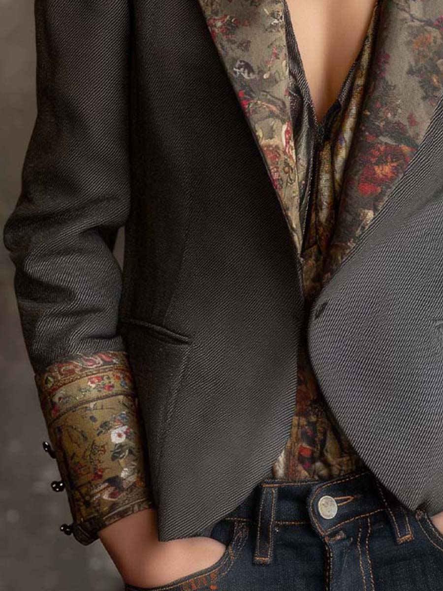 Vintage Floral Print Contrast Blazer