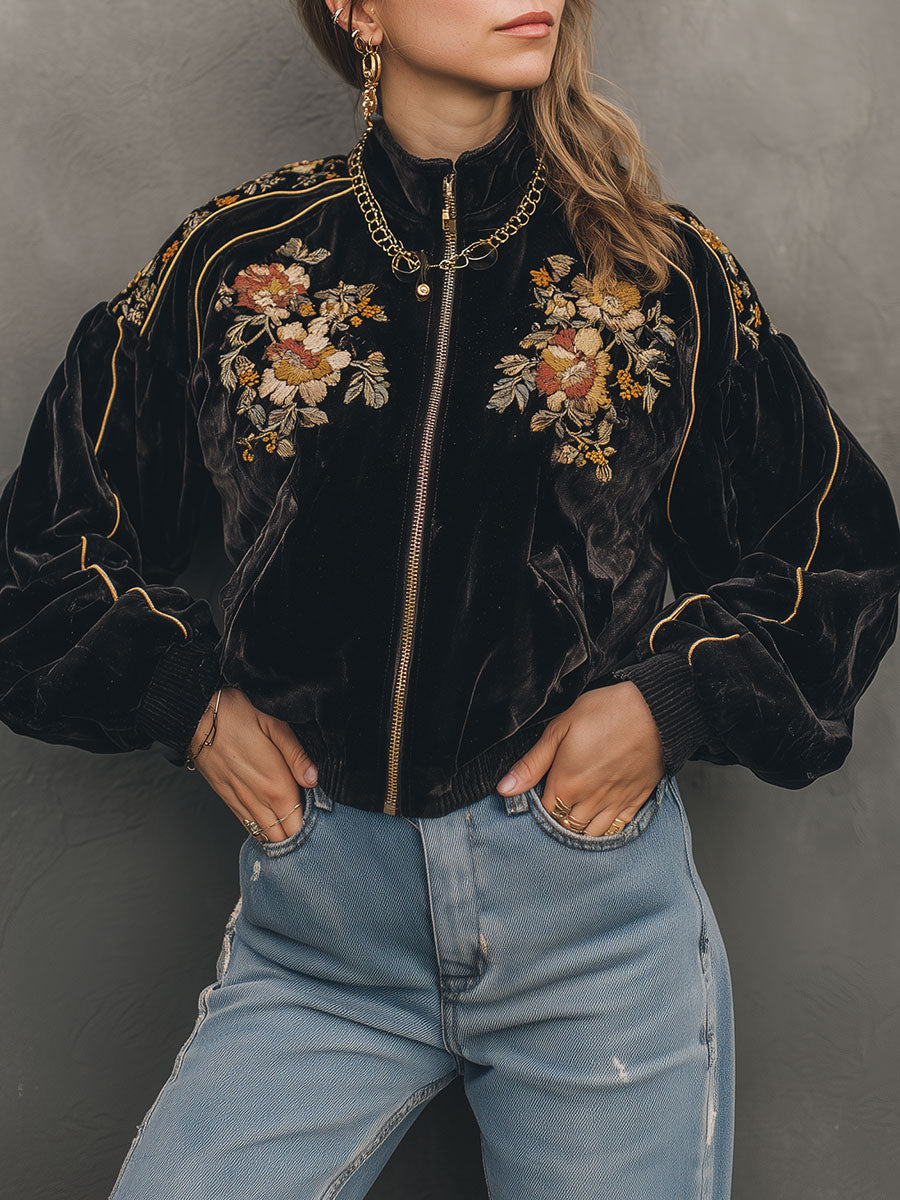 Vintage Velvet Embroidered Dolman Sleeve Jacket
