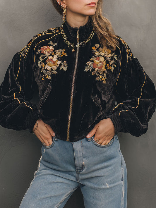 Vintage Velvet Embroidered Dolman Sleeve Jacket