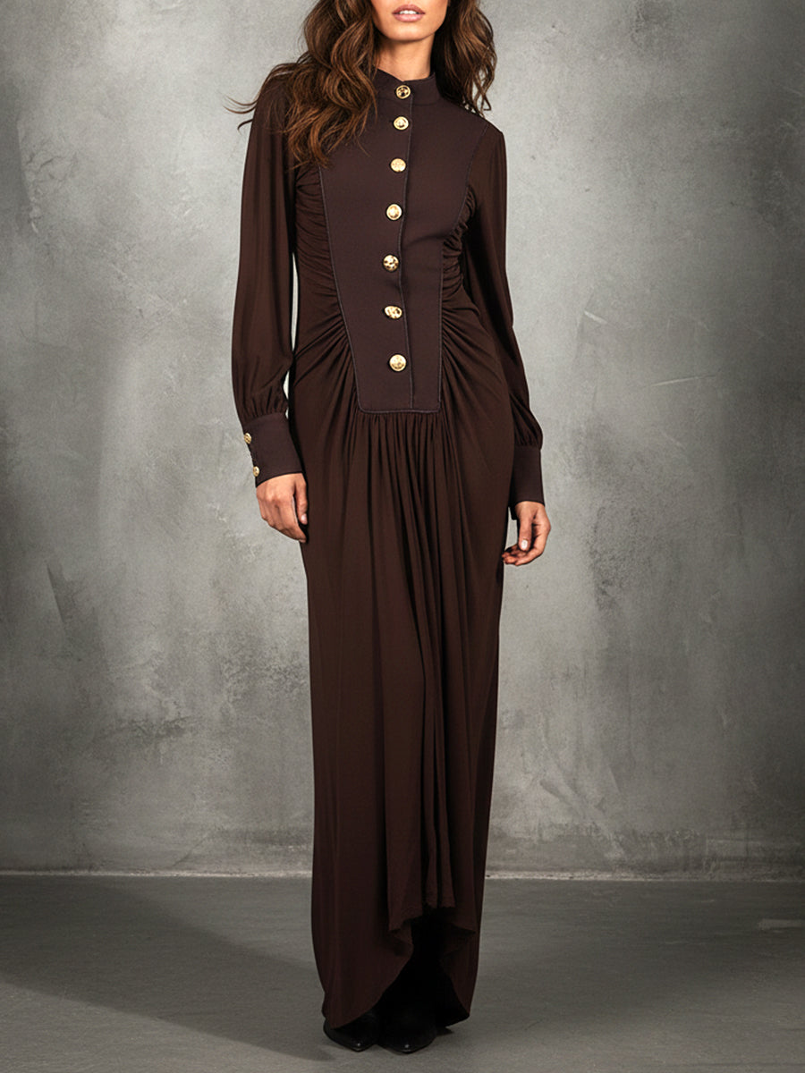 Vintage Elegance Mocha Command Maxi Dress