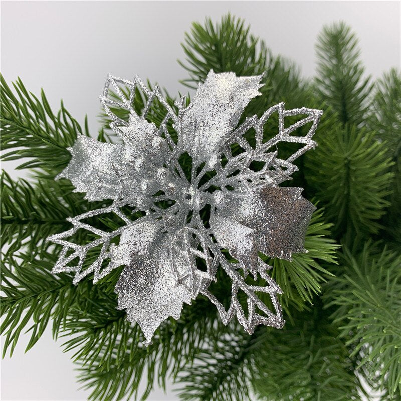 5Pcs Glitter Artifical Christmas Flower Tree Decorations Home