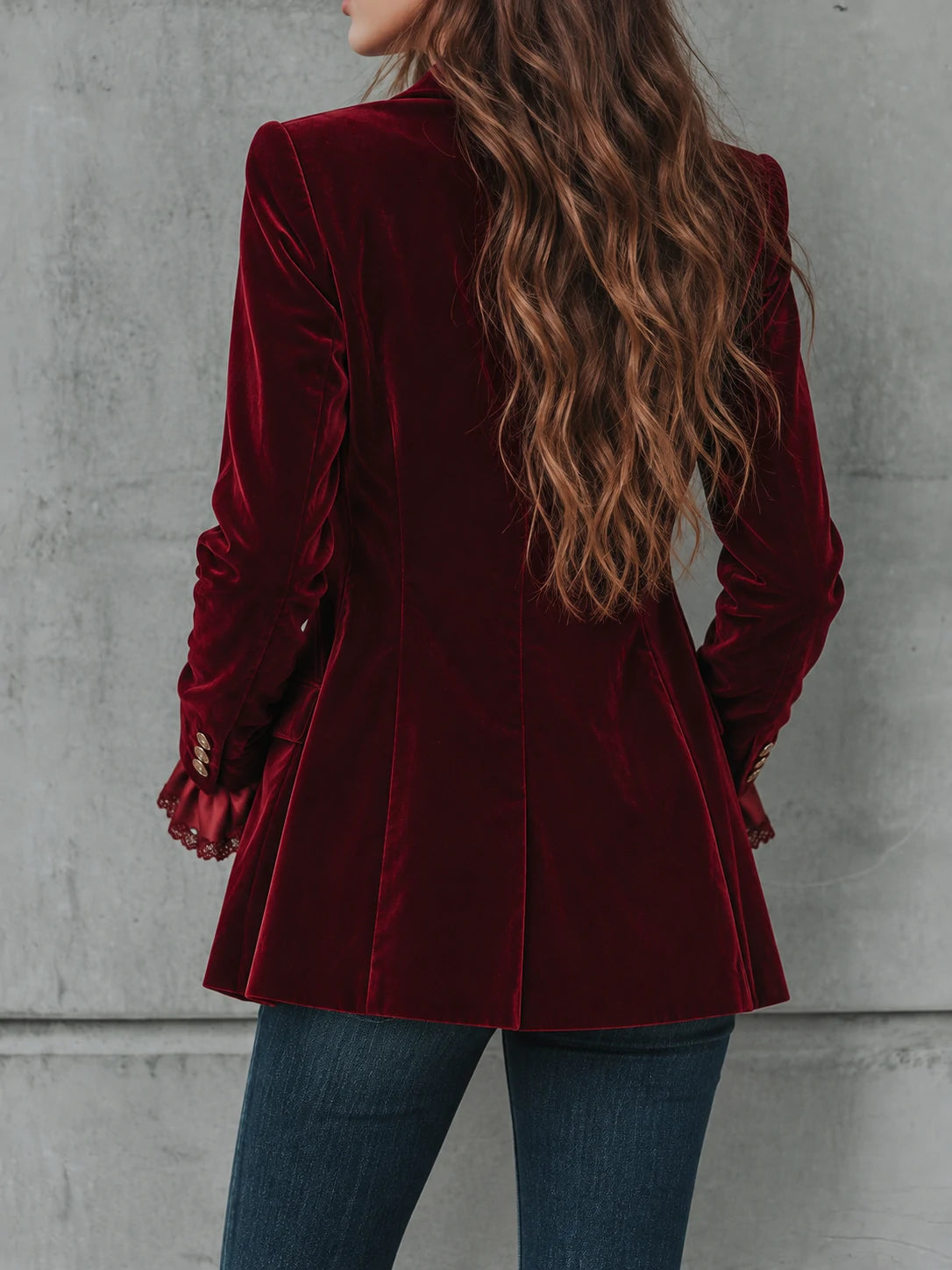 Vintage Longline Burgundy Velvet Blazer